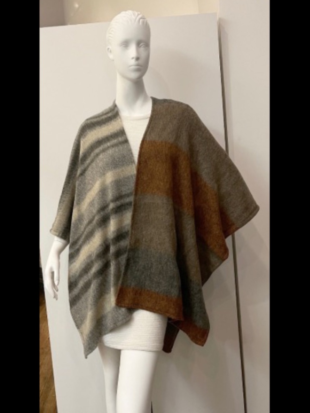 Marks & Spencer Mixed Stripe Knit Ruana : Gray/Brown : New w/ Tags : MSRP $61
